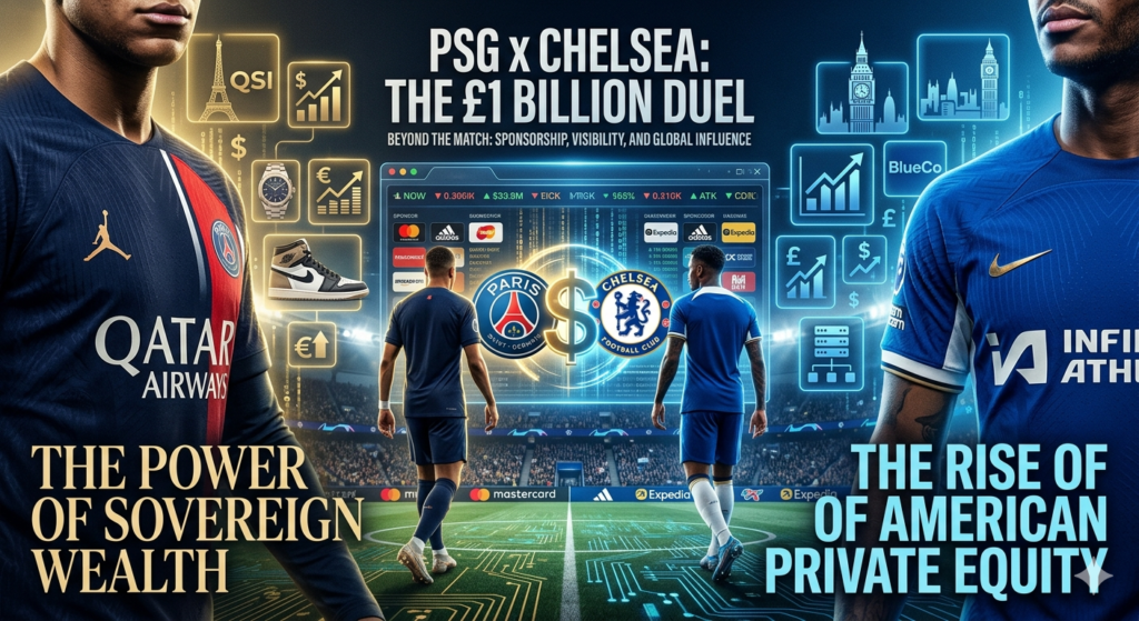Infográfico de negócios PSG x Chelsea: Dinheiro, Patrocínios e Marketing Esportivo